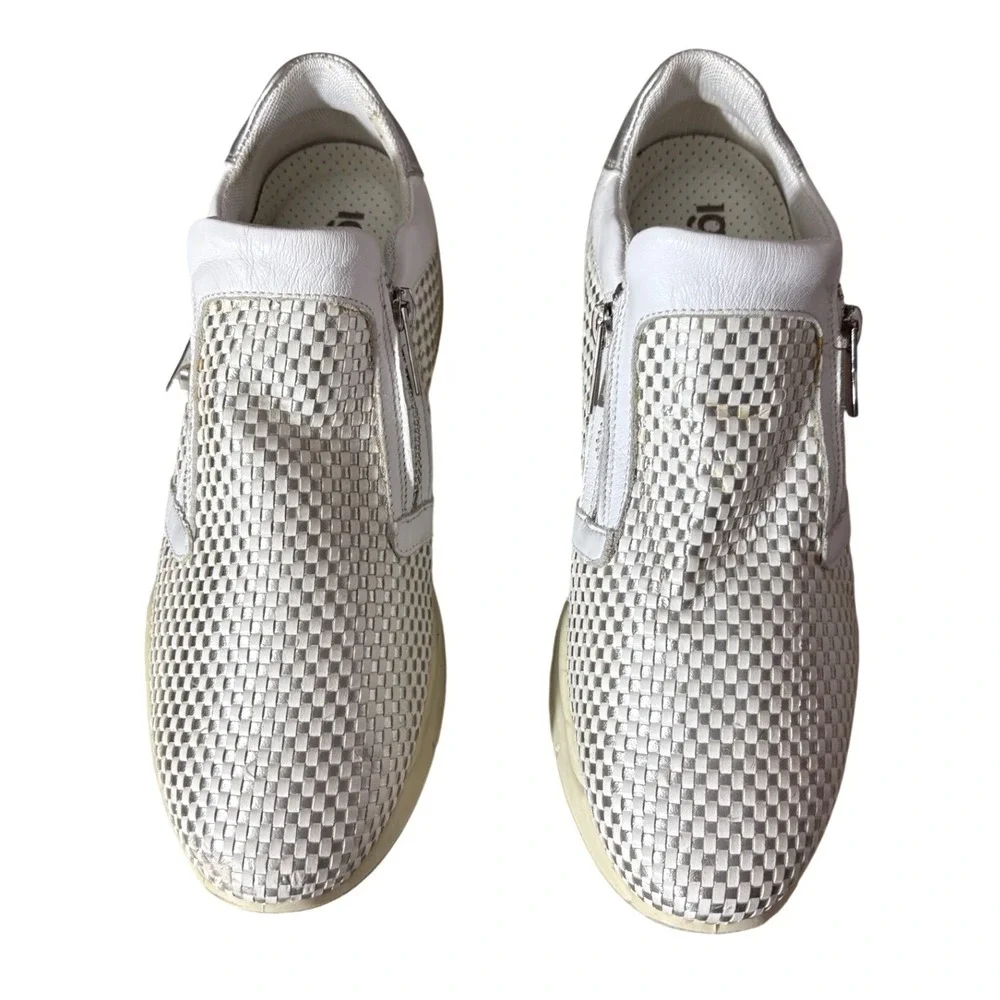 Igi&Co Woven Leather White Metallic Comfort Sneakers‎ Italy sz 9
